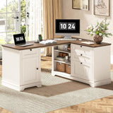 Vabches Farmhouse L Shaped Corner Executive Desk with File Cabinet