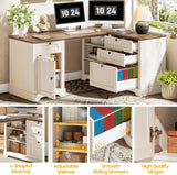 Vabches Farmhouse L Shaped Corner Executive Desk with File Cabinet