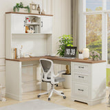 Vabches Farmhouse 68in L Shaped Executive Desk with Charging Station