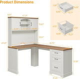 Vabches Farmhouse 68in L Shaped Executive Desk with Charging Station
