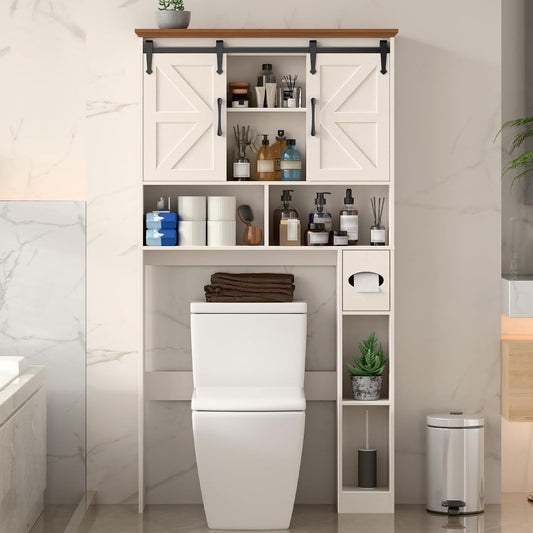 Vabches Toilet Rack with 2 Farmhouse Sliding Barn Doors