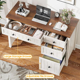 Vabches Rustic Office Desk with Storage Cabinet and File Drawer