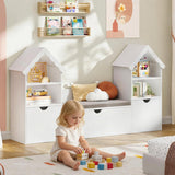 Vabches Castle Shape Children's Bookshelf with 3 Movable Drawers and Seat Cushion