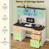 Vabches Farmhouse Executive Desk with 7 Drawers and Storage Cabinet