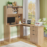 Farmhouse 68in L Shaped Fluted Executive Desk with Sliding Doors