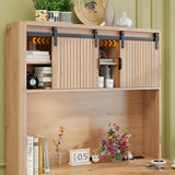 Farmhouse 68in L Shaped Fluted Executive Desk with Sliding Doors