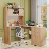 Farmhouse 68in L Shaped Fluted Executive Desk with Sliding Doors