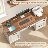 Vabches 55in Farmhouse Executive Desk with 3 Drawers and Storage Cabinet