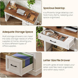 Vabches Farmhouse 4IN Executive Desk with 4 Drawers