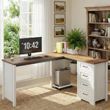 Vabches 61in Farmhouse L Shaped Executive Desk with Mobile CPU Stand