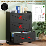 Vabches File Cabinet 3 Drawers Lateral File Cabinet with Charging Station