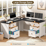 Vabches Farmhouse L Shaped Corner Executive Desk with 6 Drawers