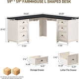 Vabches Farmhouse L Shaped Corner Executive Desk with 6 Drawers