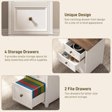 Vabches Farmhouse L Shaped Corner Executive Desk with 6 Drawers