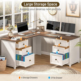 Vabches Farmhouse L Shaped Corner Executive Desk with 6 Drawers