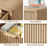 Vabches 47 Inch Fluted Computer Desk with Drawers for Bedroom