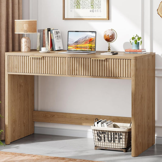 Vabches 47 Inch Fluted Computer Desk with Drawers for Bedroom
