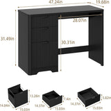 Fluted Computer Desk with Adjustable File Drawer for Home Office