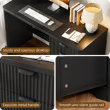 Fluted Computer Desk with Adjustable File Drawer for Home Office