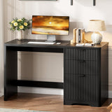Fluted Computer Desk with Adjustable File Drawer for Home Office