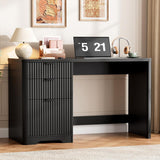 Fluted Computer Desk with Adjustable File Drawer for Home Office