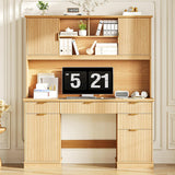 Farmhouse 59in Executive Desk with 5 Drawers and 3 Storage Cabinets