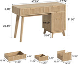 Vabches 47 Inch Fluted Computer Desk with Drawers for Home Office