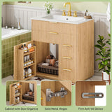 Farmhouse Fluted Bathroom Vanity with Ceramic Sink and 5 Drawers
