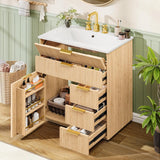 Farmhouse Fluted Bathroom Vanity with Ceramic Sink and 5 Drawers