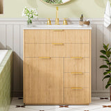 Farmhouse Fluted Bathroom Vanity with Ceramic Sink and 5 Drawers