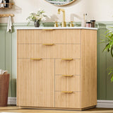 Farmhouse Fluted Bathroom Vanity with Ceramic Sink and 5 Drawers