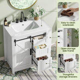 Farmhouse Bathroom Vanity with Ceramic Sink and 3 Drawers