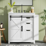 Farmhouse Bathroom Vanity with Ceramic Sink and 3 Drawers