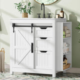 Farmhouse Bathroom Vanity with Ceramic Sink and 3 Drawers