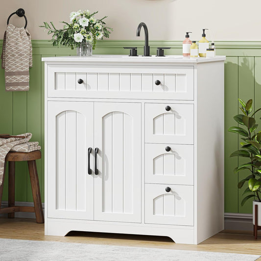 Vabches Bathroom Vanity with Sink and 4 Drawers