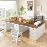 Vabches Executive Two Person Desk with 5 Storage Drawers
