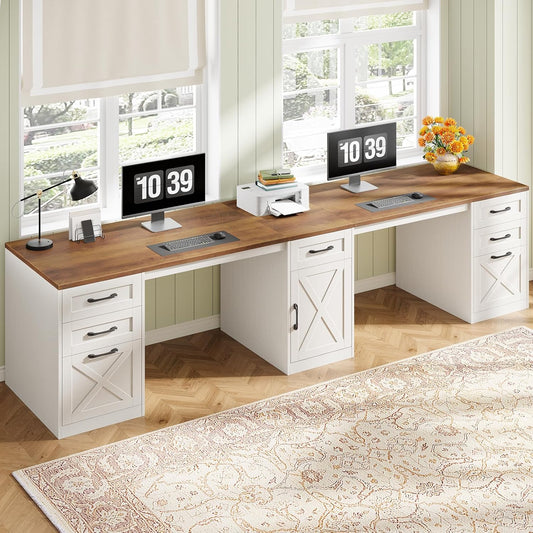 Vabches Executive Two Person Desk with 5 Storage Drawers