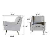 Mid Century Modern Upholstered Armchair in Chenille Grey, Comfortable Accent Lounge Chair with Thick Cushions