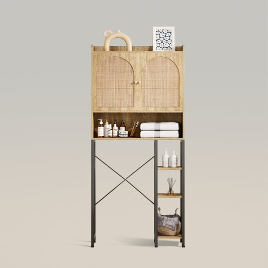 Mueble de almacenamiento de ratán sobre el inodoro con estante ajustable