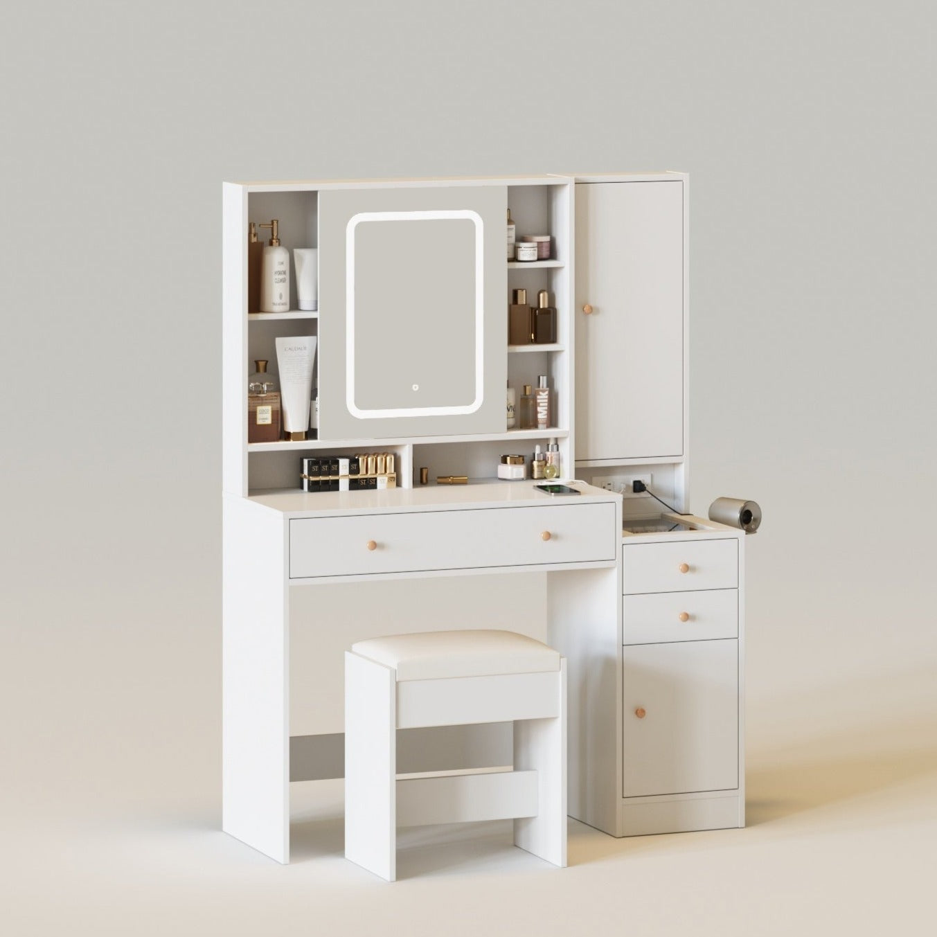 Makeup Vanity With Lighted Mirror and Cabinets Young Girls