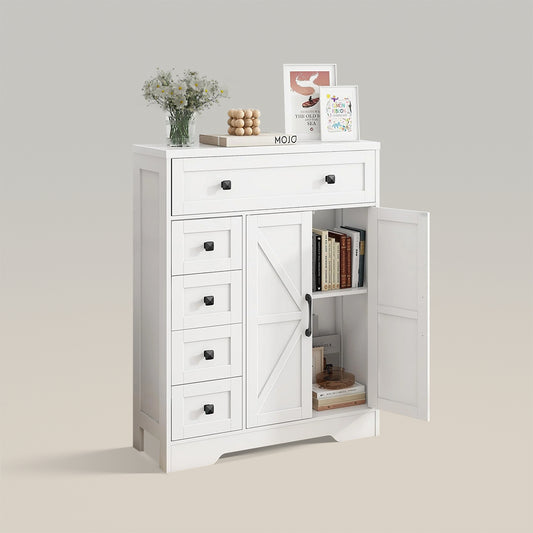 Mueble de almacenamiento estilo granja con 2 puertas y 5 cajones