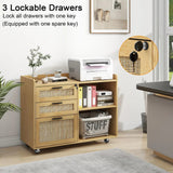 Archivador de ratán con 3 cajones y cerradura