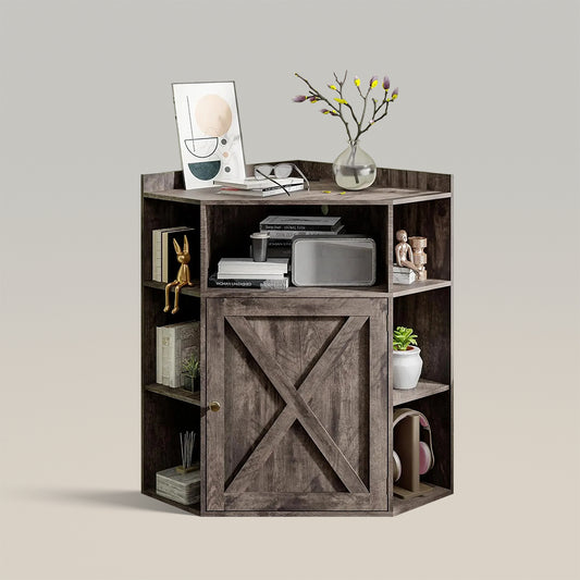 Gabinete de almacenamiento de esquina con puertos y tomas USB