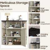 Vabches Corner Storage Cabinet with USB Ports and Outlets