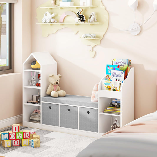 Organizador de juguetes para niños, estantería con rincón de lectura