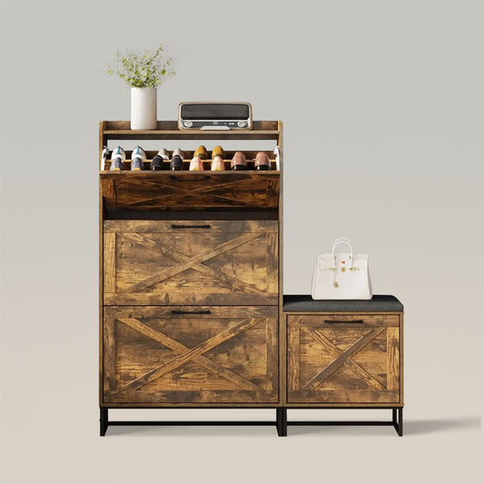 Gabinete de almacenamiento de zapatos con 4 cajones abatibles para 28 pares