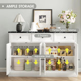 Mueble buffet de mesa con diseño de mármol y espacio de almacenamiento