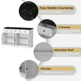 Mueble buffet de mesa con diseño de mármol y espacio de almacenamiento