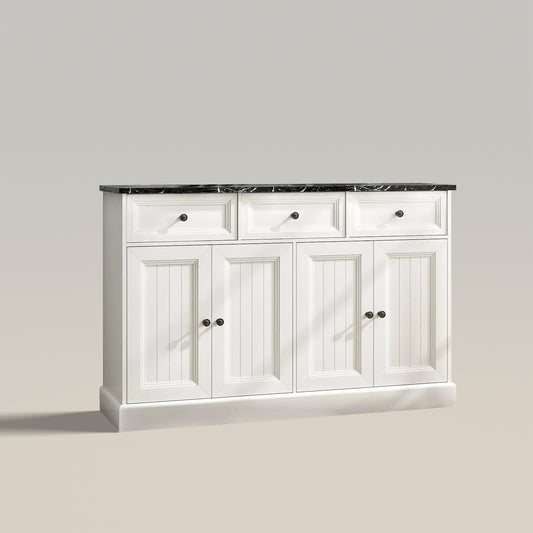 Mueble buffet de mesa con diseño de mármol y espacio de almacenamiento