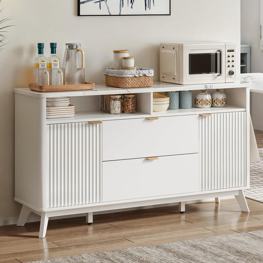 Aparador tipo buffet con estantes y puertas y gabinetes de almacenamiento de cocina de gran tamaño